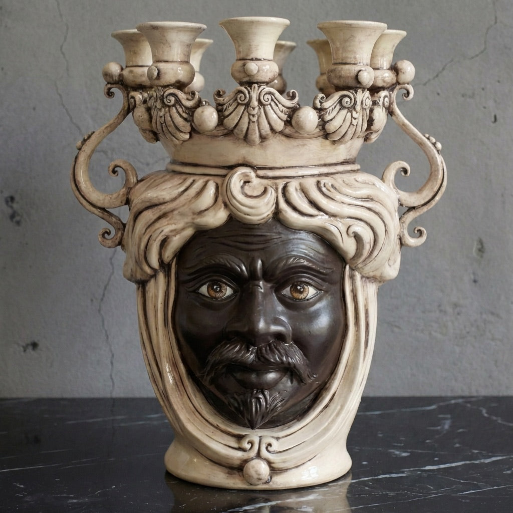 Testa a Candeliere H 40 Madreperla Antichizzato Moro Viso Opaco - Ceramiche di Caltagirone