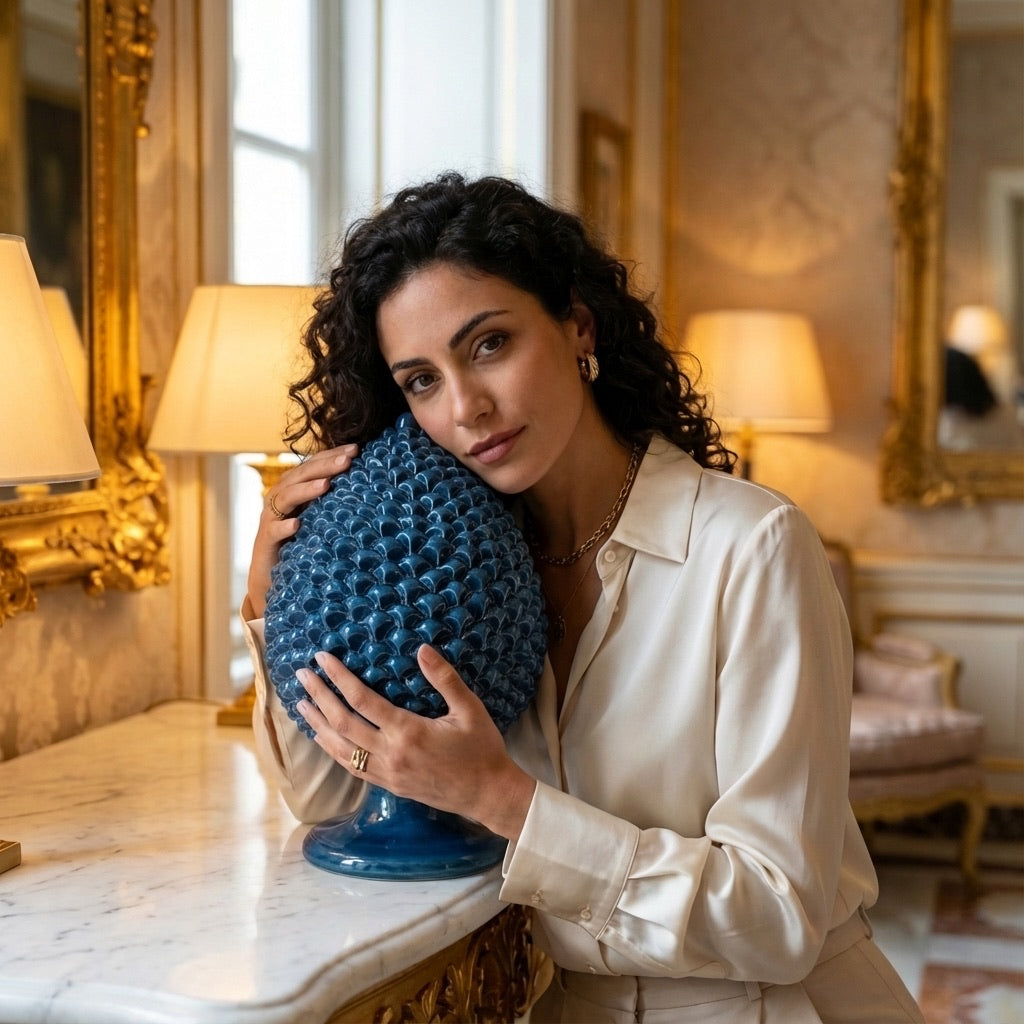 Pigna artigianale di Caltagirone modellata a mano altezza 15/40 cm in blu intenso