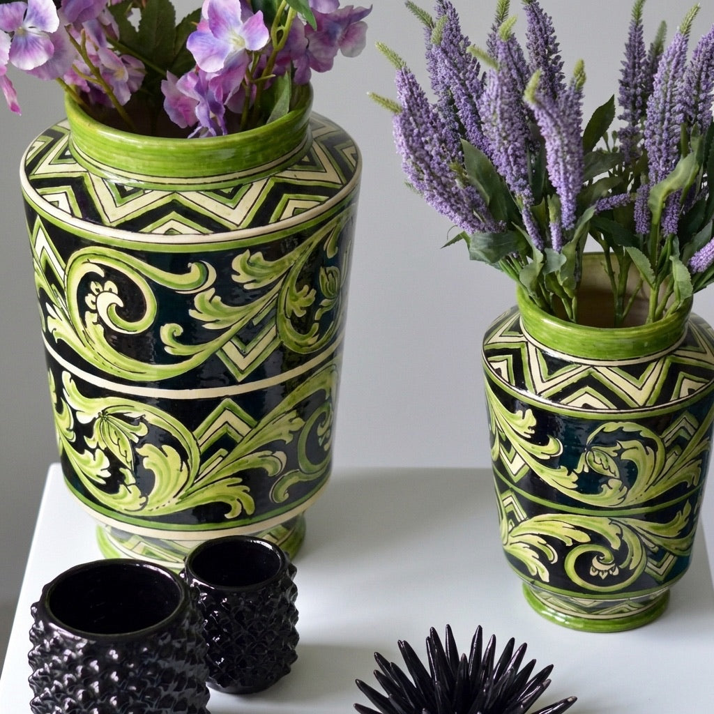 Vaso Linea Parigi in Ceramica di Caltagirone Nero e Verde