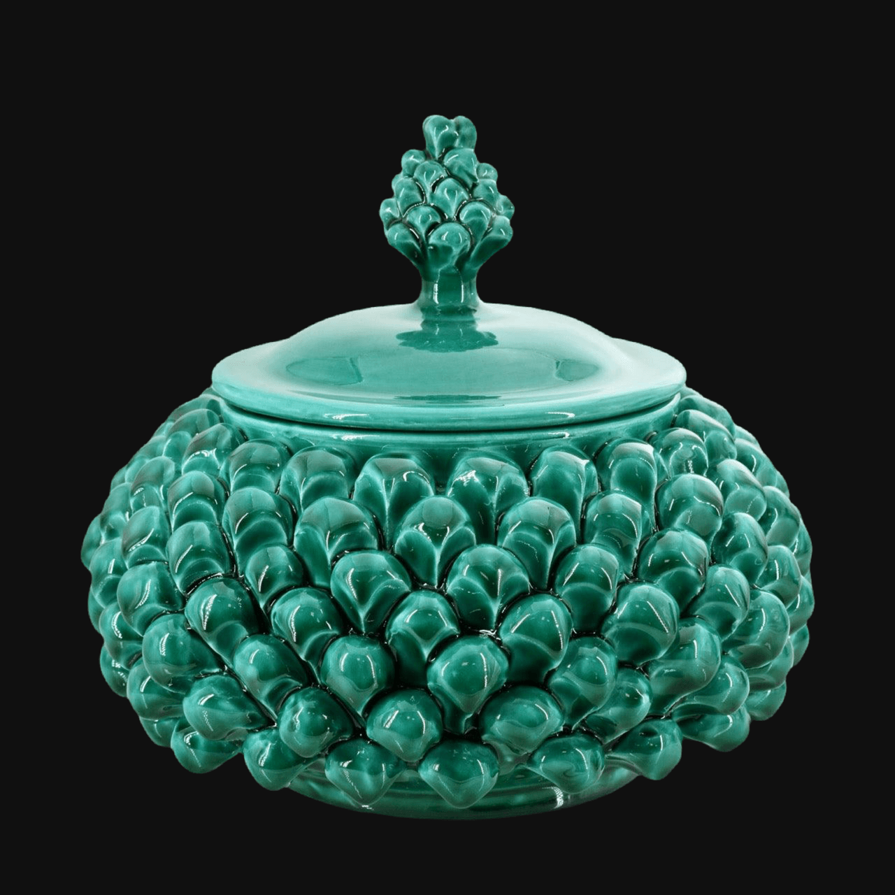 Biscottiera a pigna Ø 20 Verde Smeraldo in Ceramica di Caltagirone - Ceramiche di Caltagirone Sofia