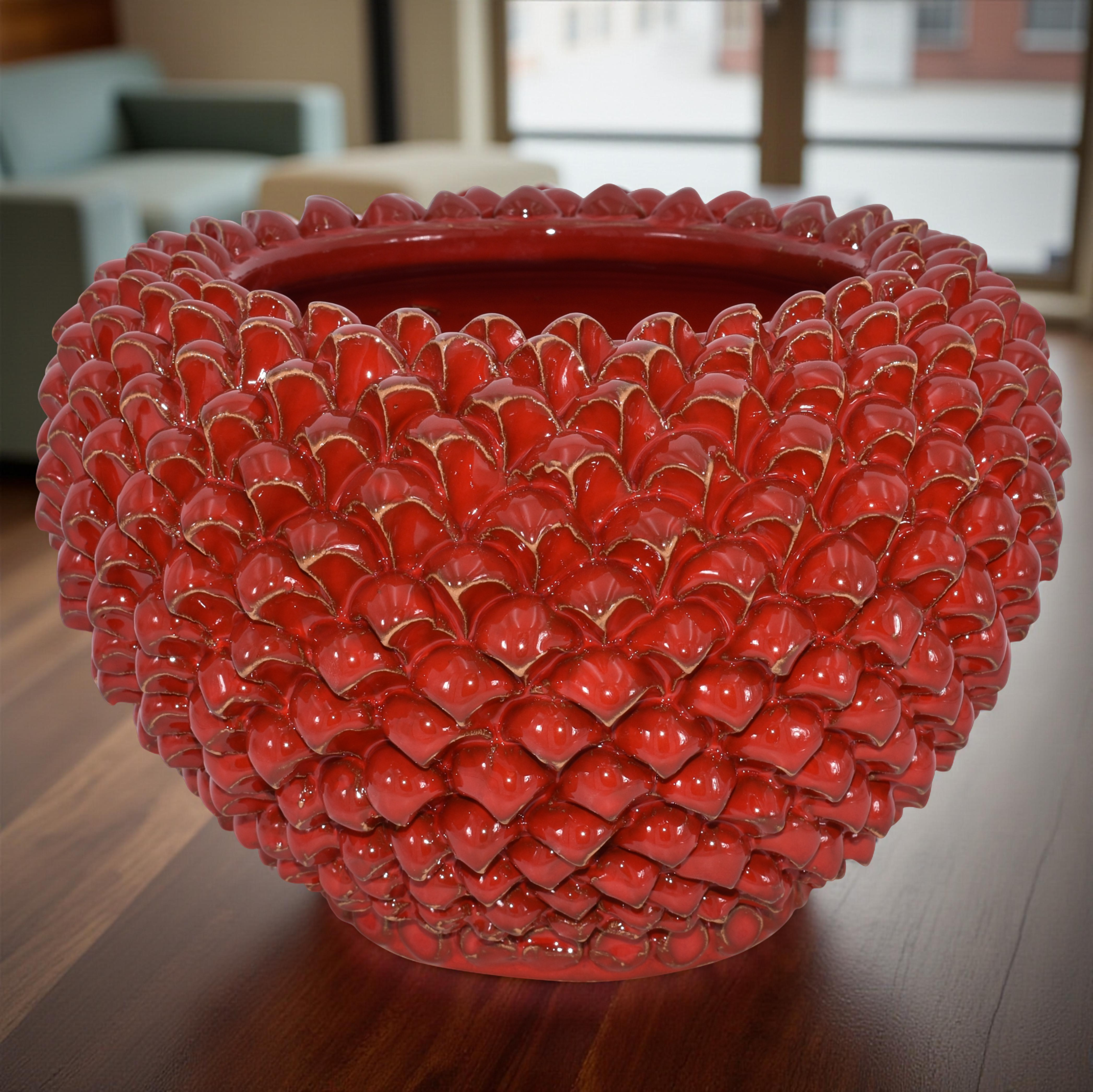 Cachepot a pigna Rosso Fuoco in ceramica artigianale di Caltagirone - Ceramiche di Caltagirone Sofia
