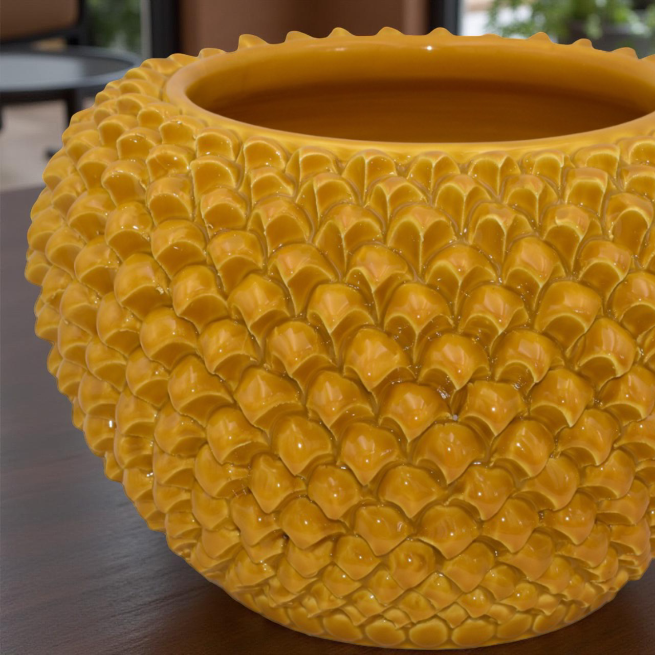 Cachepot a pigna senape in ceramica artigianale di Caltagirone - Ceramiche di Caltagirone Sofia