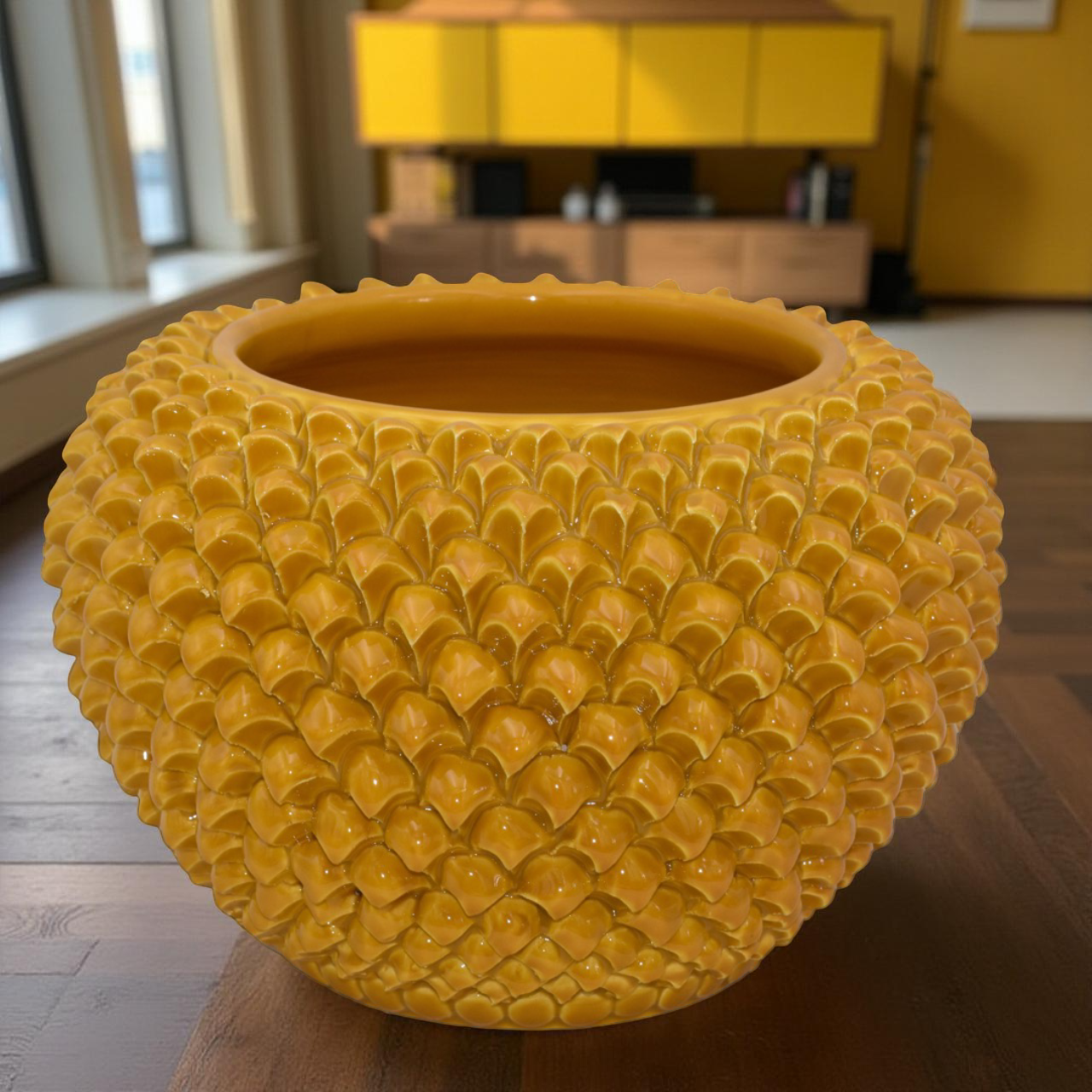 Cachepot a pigna senape in ceramica artigianale di Caltagirone - Ceramiche di Caltagirone Sofia