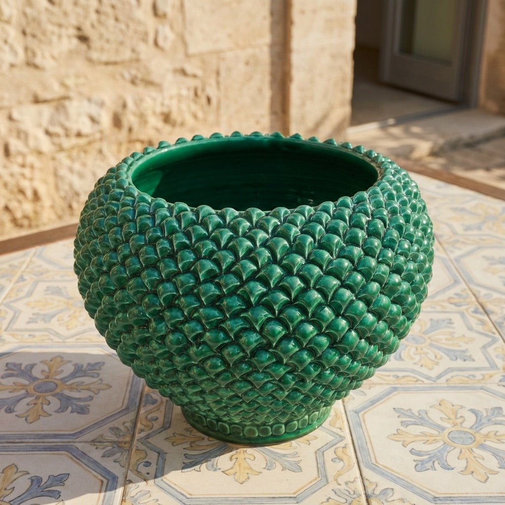 Cachepot a pigna Verde Smeraldo in ceramica artigianale di Caltagirone - Ceramiche di Caltagirone Sofia