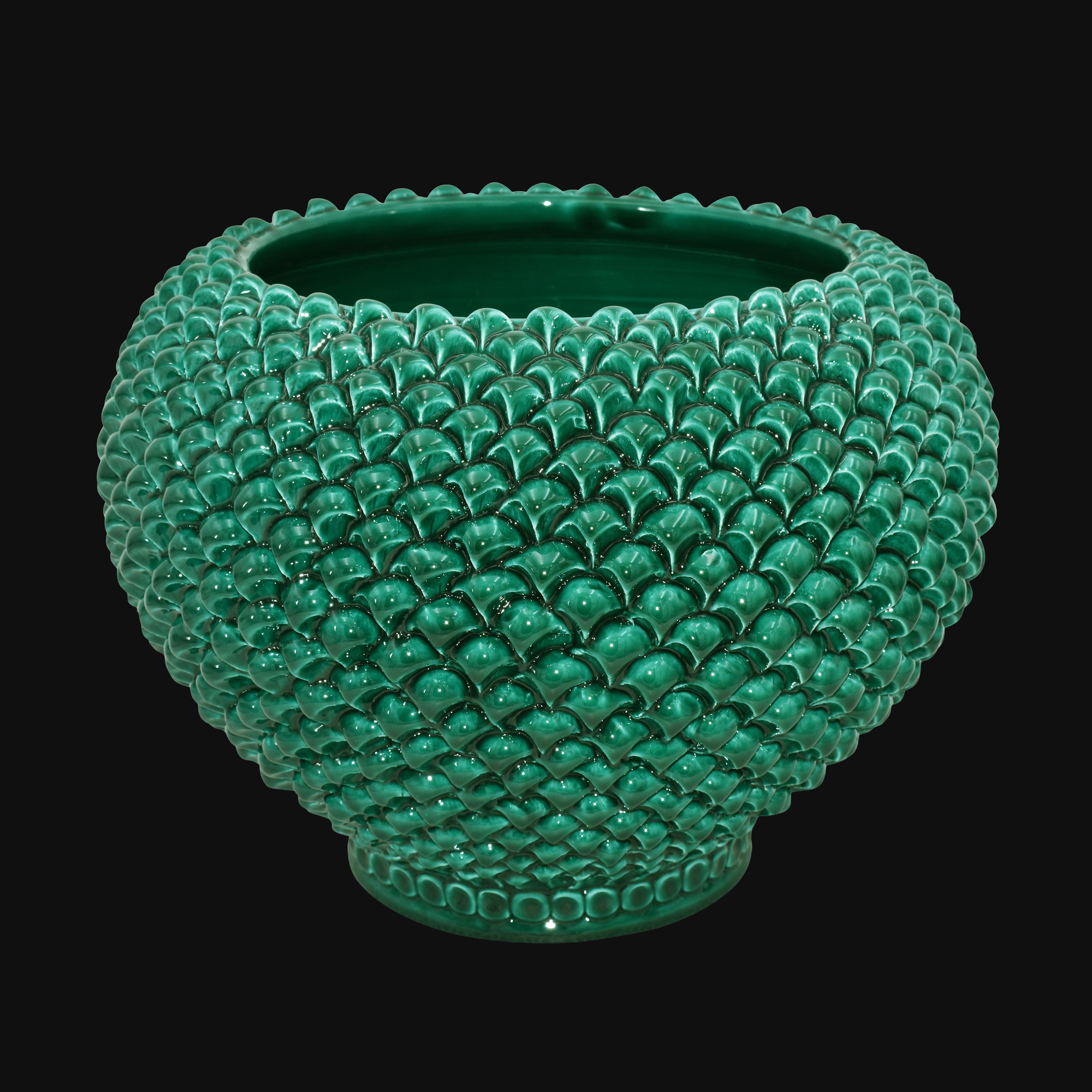 Cachepot a pigna Verde Smeraldo in ceramica artigianale di Caltagirone - Ceramiche di Caltagirone Sofia