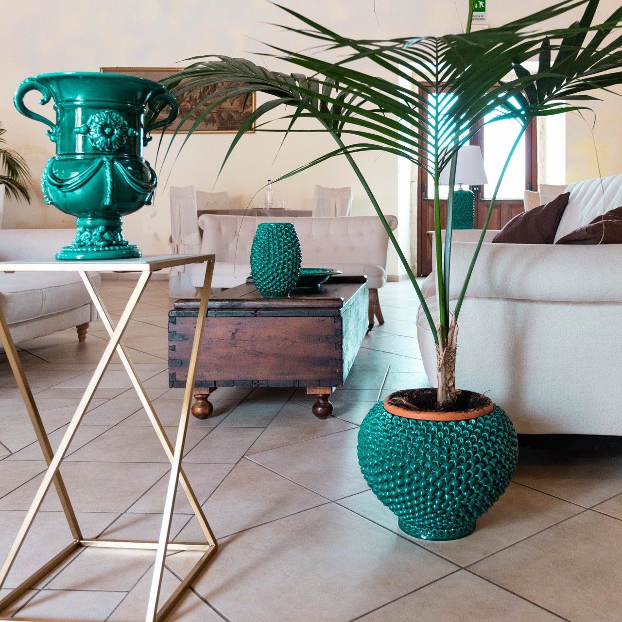 Cachepot a pigna Verde Smeraldo in ceramica artigianale di Caltagirone - Ceramiche di Caltagirone Sofia