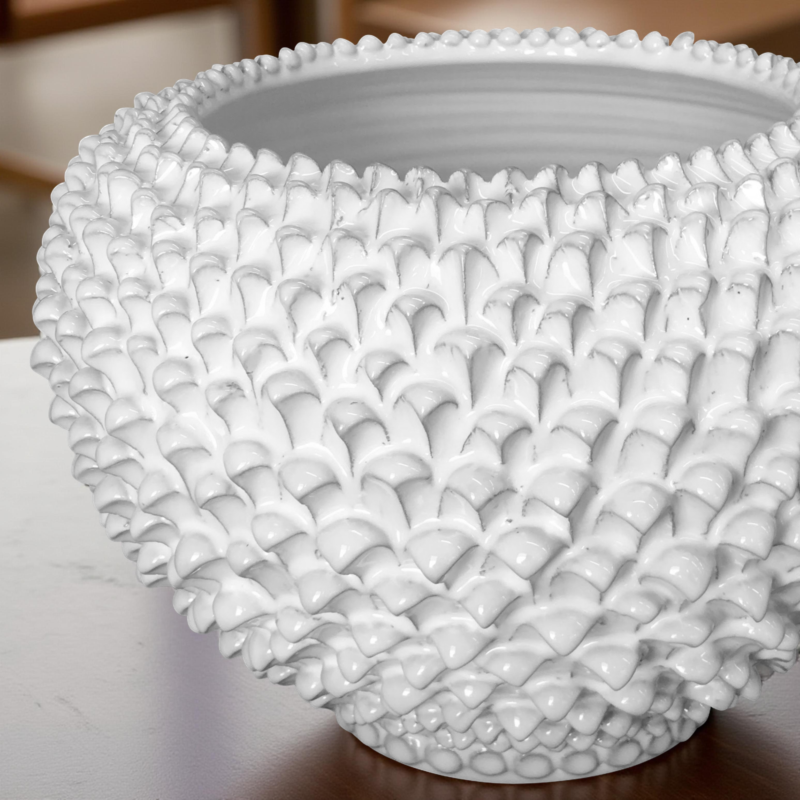 Cachepot a pigna white line in ceramica artigianale di Caltagirone - Ceramiche di Caltagirone Sofia
