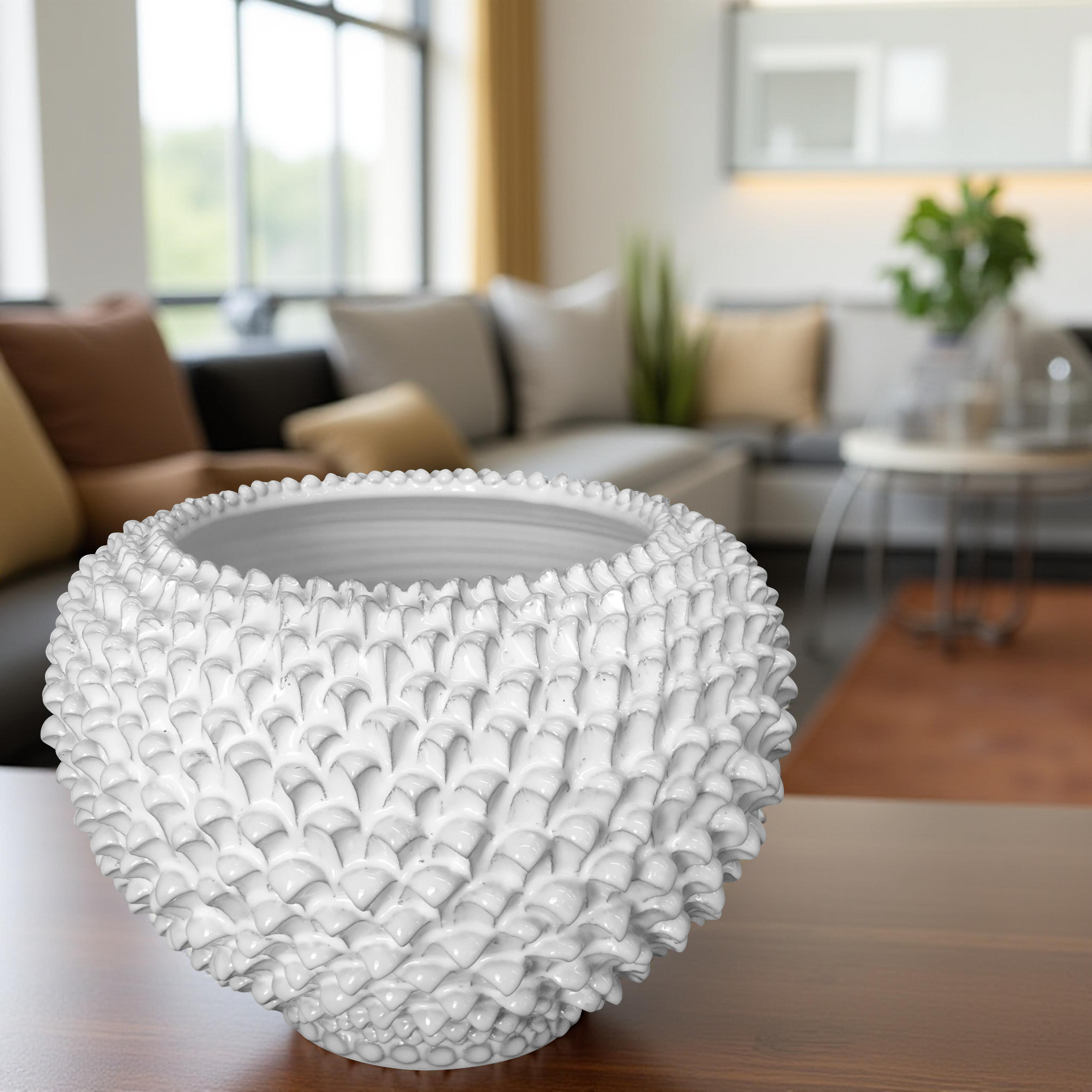 Cachepot a pigna white line in ceramica artigianale di Caltagirone - Ceramiche di Caltagirone Sofia