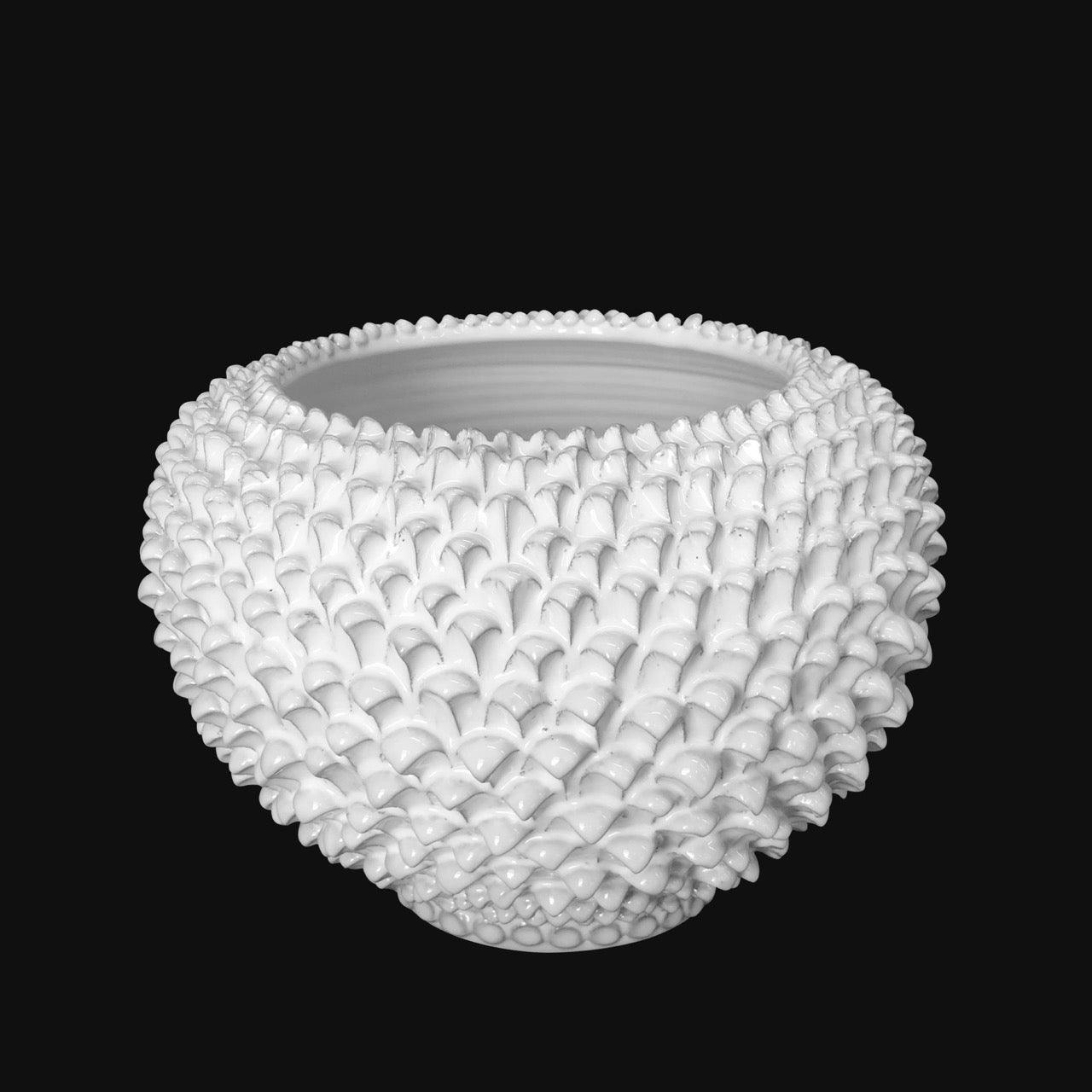 Cachepot a pigna white line in ceramica artigianale di Caltagirone - Ceramiche di Caltagirone Sofia