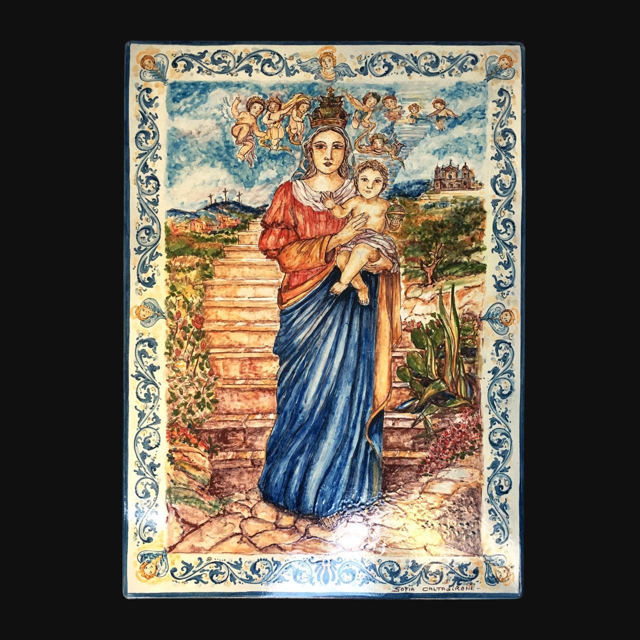 Capezzale pietra lavica madonna della scala in serie limitata - Ceramiche di Caltagirone Sofia