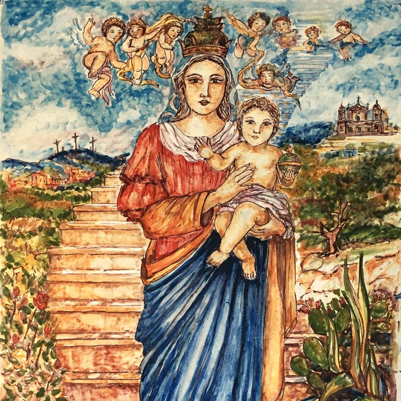 Capezzale pietra lavica madonna della scala in serie limitata - Ceramiche di Caltagirone Sofia