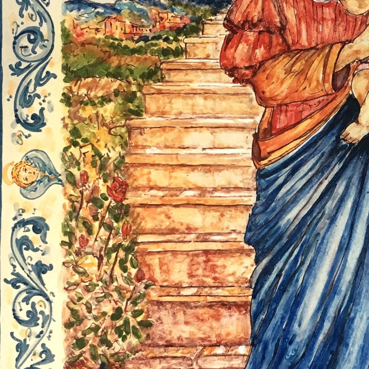 Capezzale pietra lavica madonna della scala in serie limitata - Ceramiche di Caltagirone Sofia