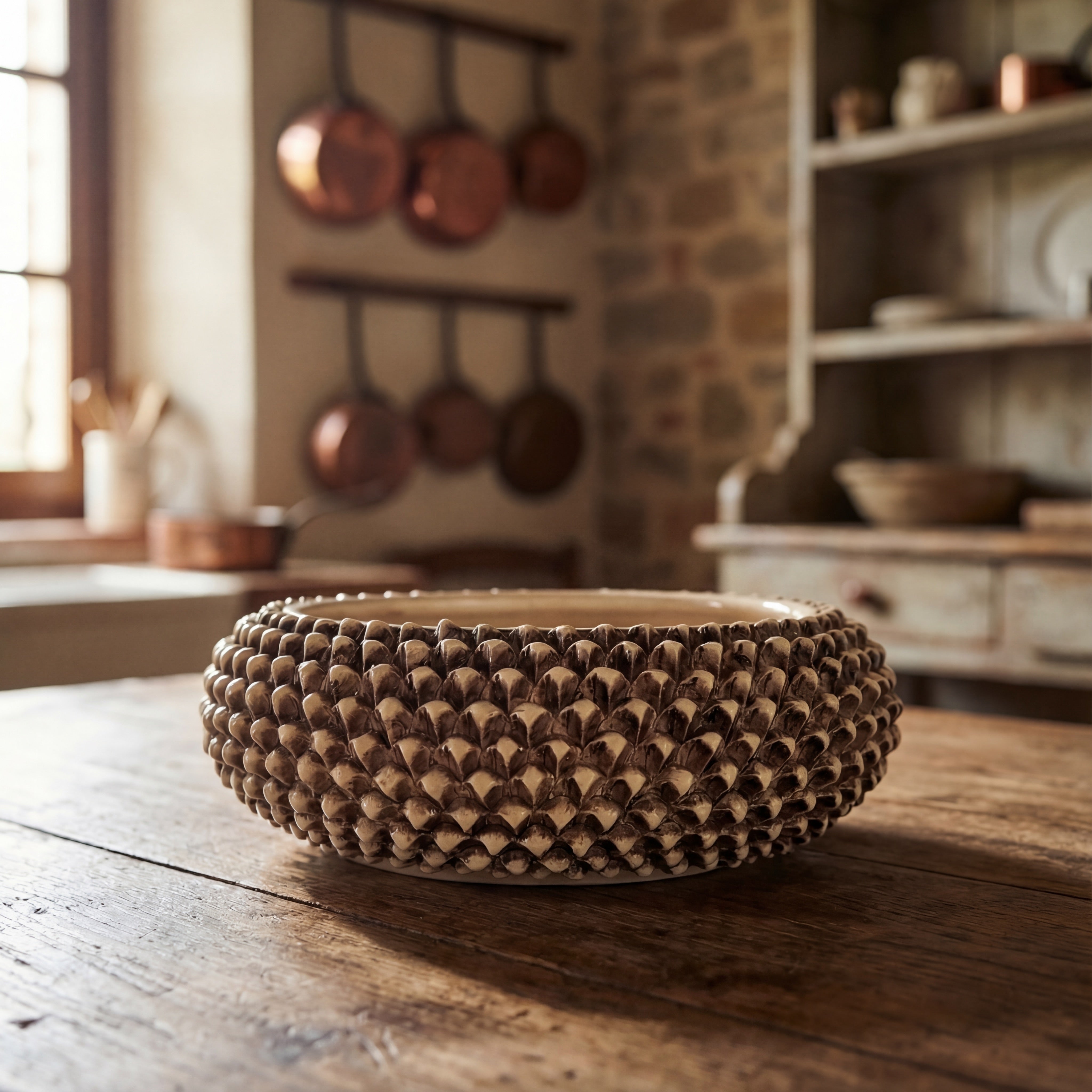 Centrotavola a Pigna di Caltagirone modellata a mano Madreperla Antichizzato - Ceramiche di Caltagirone Sofia