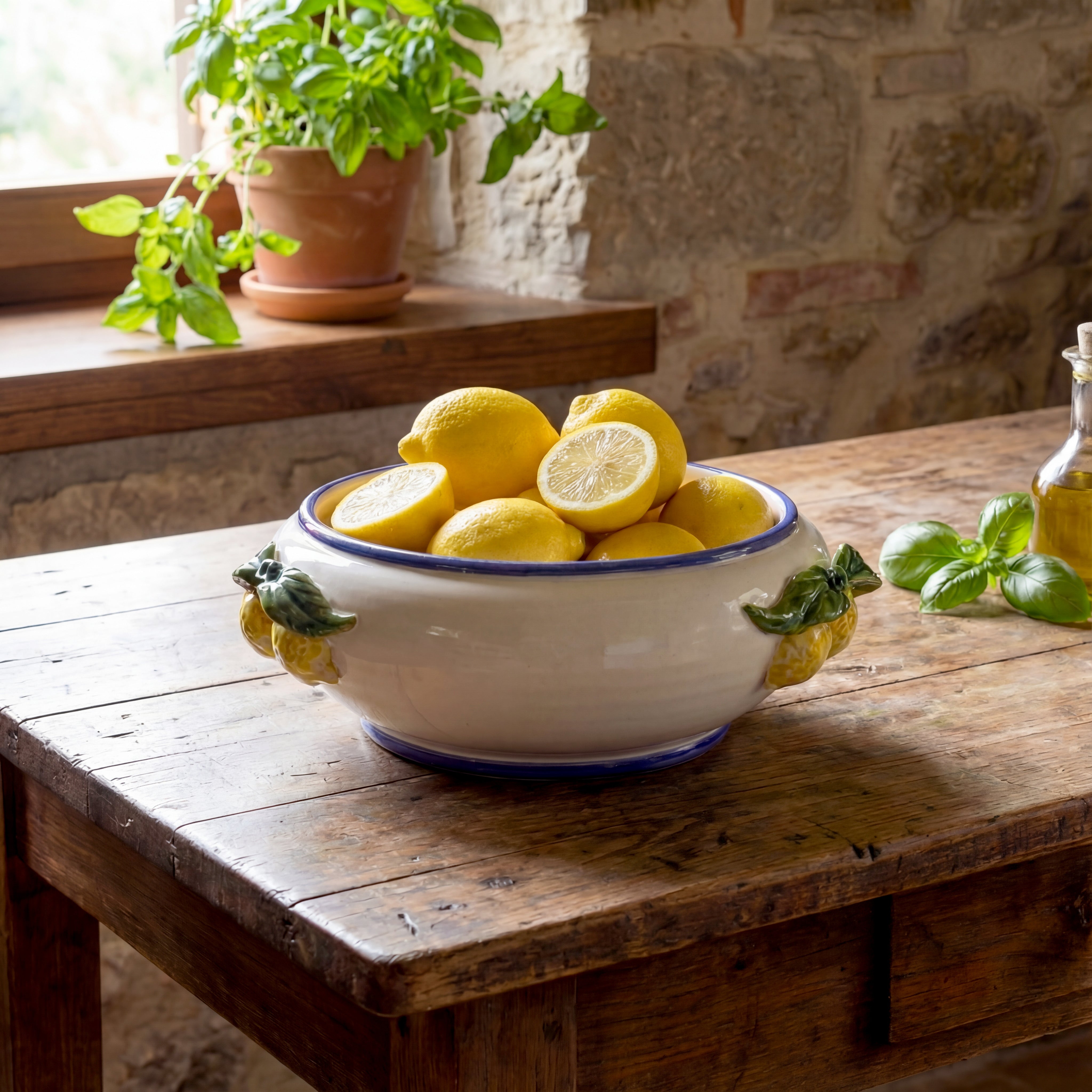 Centrotavola Ø 25 white and lemon in ceramica di Caltagirone - Ceramiche di Caltagirone Sofia