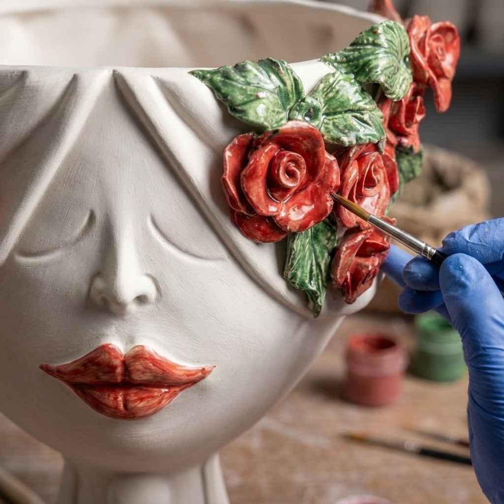 Testa di Moro h 30 zahira madreperla antichizzato con rose femmina