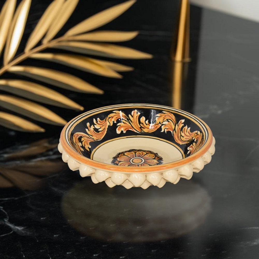 Ciotola a pigna Ornato Fondo Nero in ceramica di Caltagirone - Ceramiche di Caltagirone Sofia
