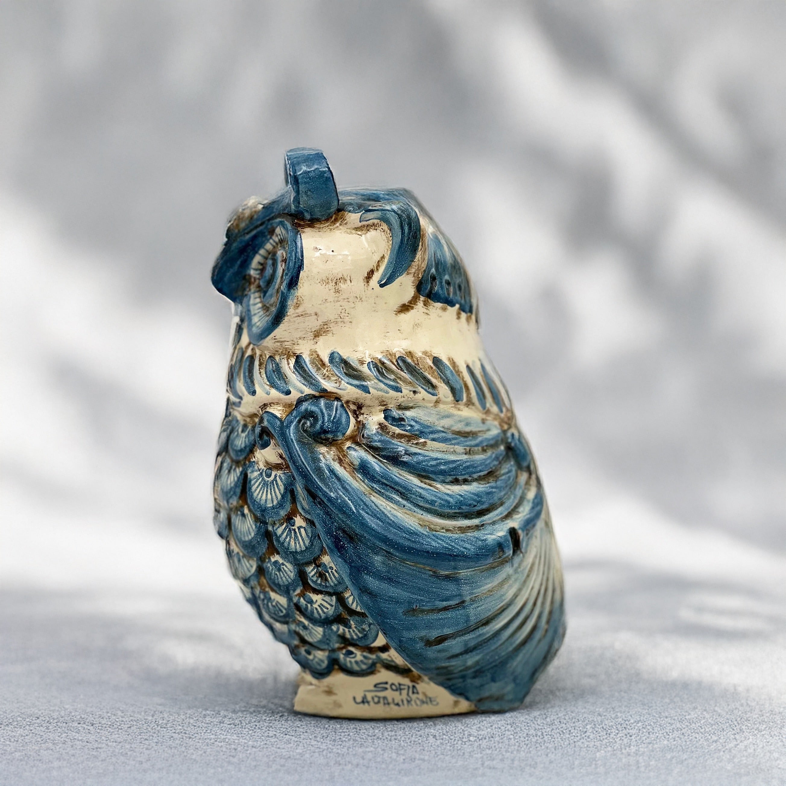 Gufo h 15 mono blu - Animali in ceramica - Ceramiche di Caltagirone Sofia