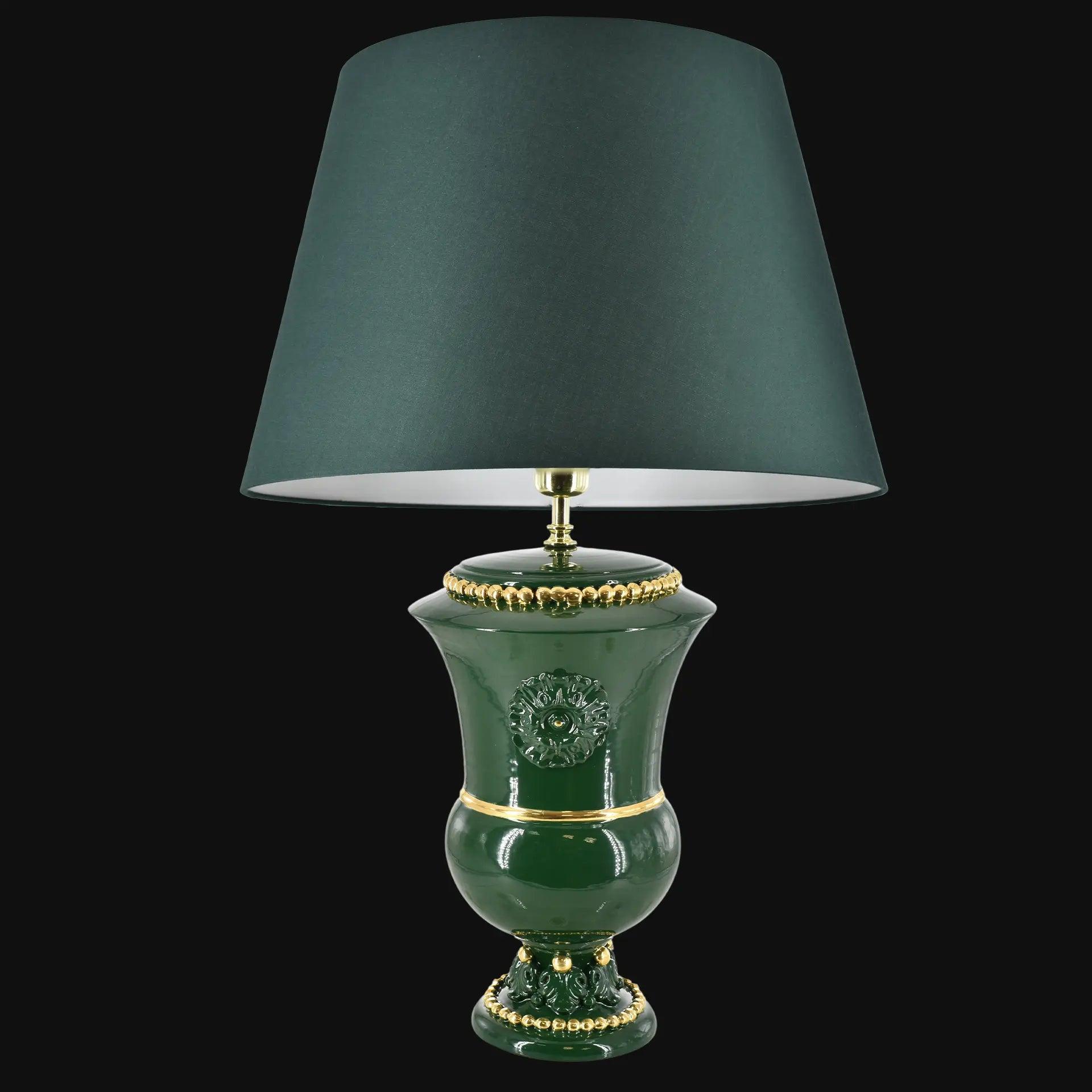 Lume a calice h 35 s/manici verde e oro (h63 c/paralume Ø40) - Ceramiche di Caltagirone Sofia