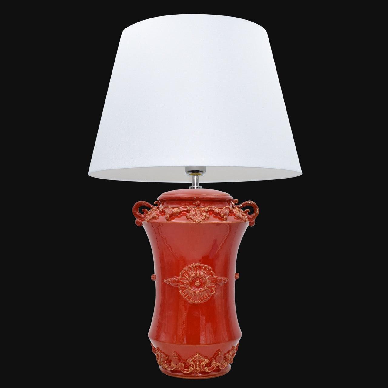 Lume albarello h 35 plastico sofia rosso fuoco (h63 c/paralume Ø40) - Ceramiche di Caltagirone Sofia