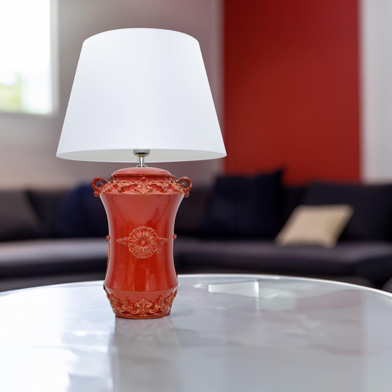 Lume albarello h 35 plastico sofia rosso fuoco (h63 c/paralume Ø40) - Ceramiche di Caltagirone Sofia