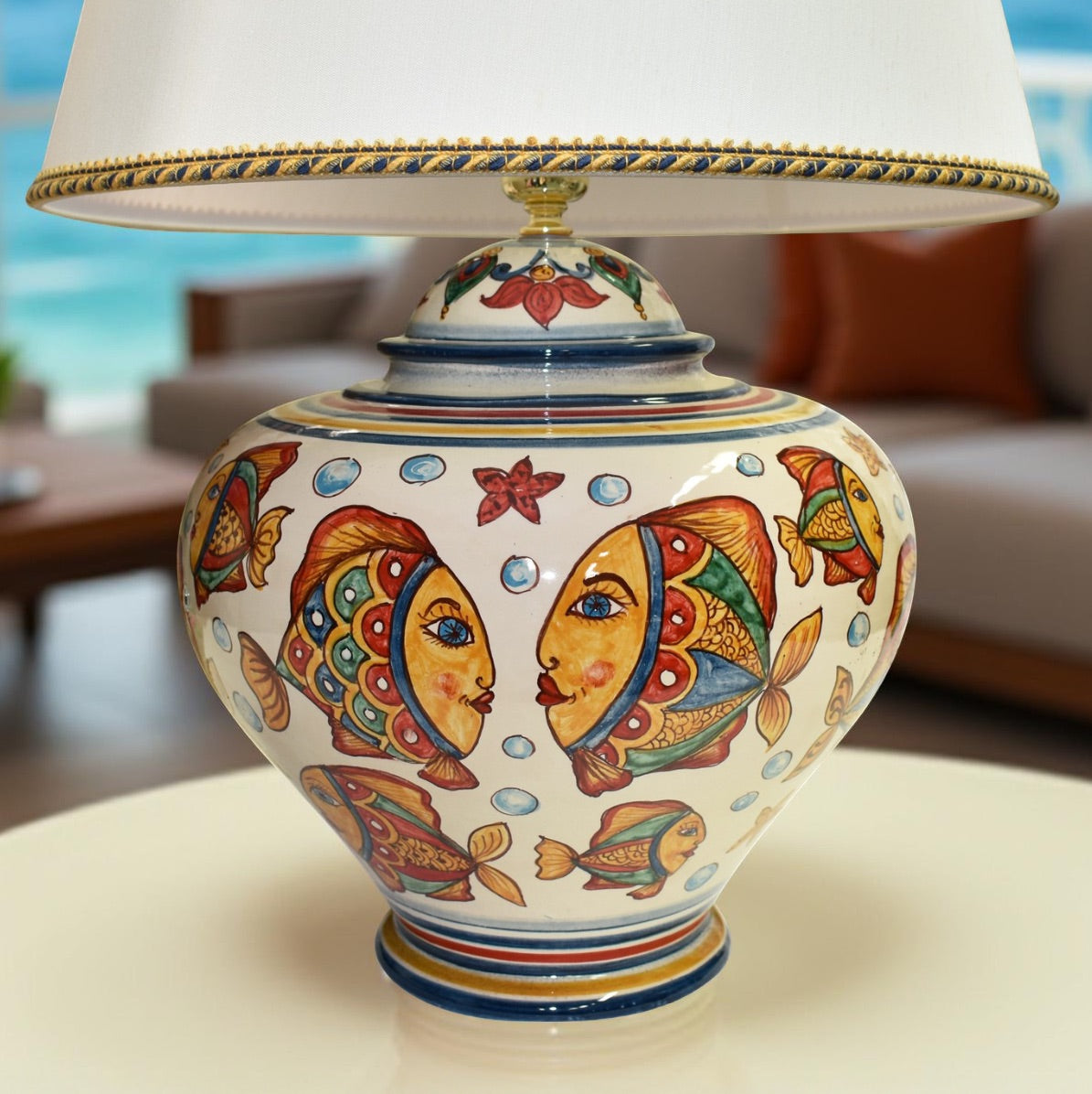 Lume Palla Decoro Pesci in ceramica siciliana di Caltagirone - Ceramiche di Caltagirone Sofia