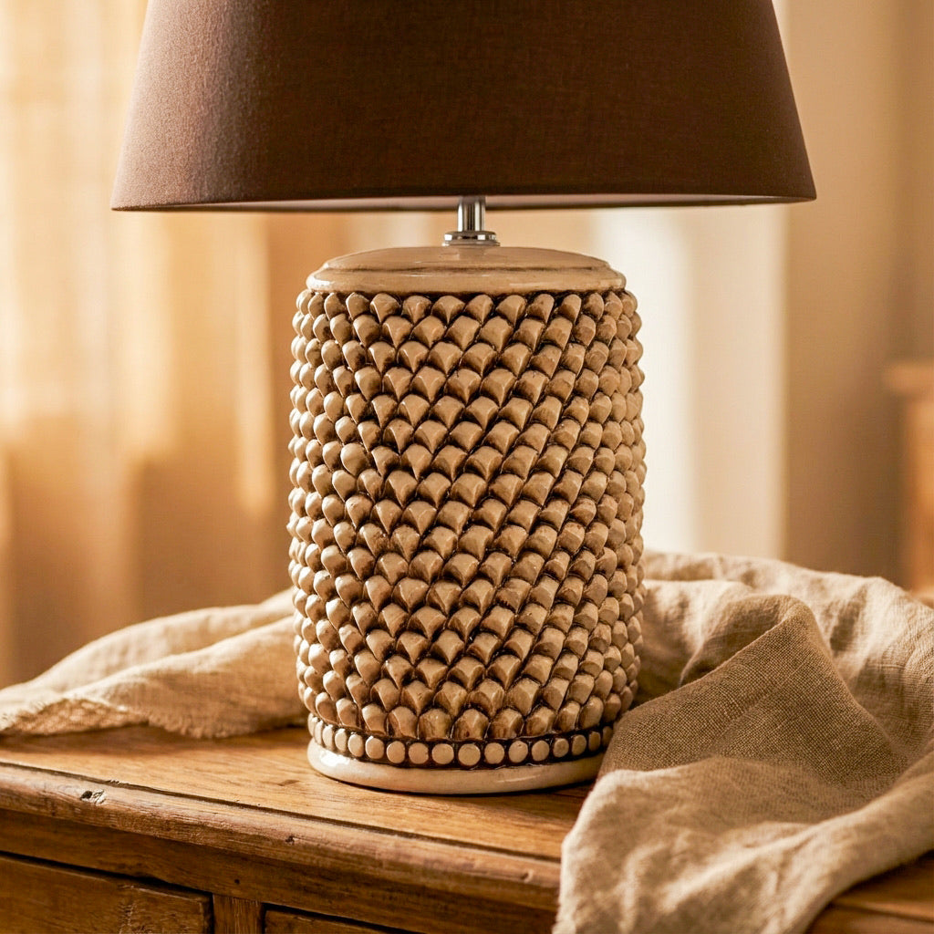 Lume pigna cilindro h 60 Madreperla Antichizzato in ceramica di Caltagirone - Ceramiche di Caltagirone Sofia