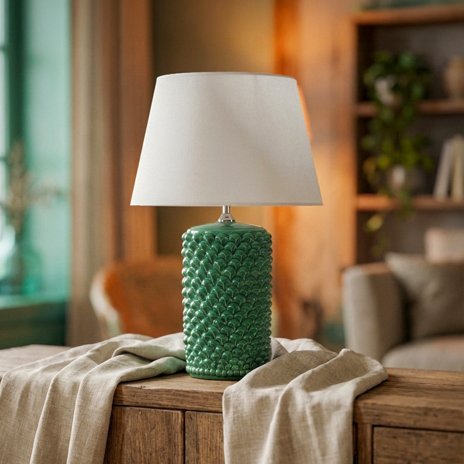 Lume pigna cilindro h 60 Verde Smeraldo in ceramica di Caltagirone - Ceramiche di Caltagirone Sofia