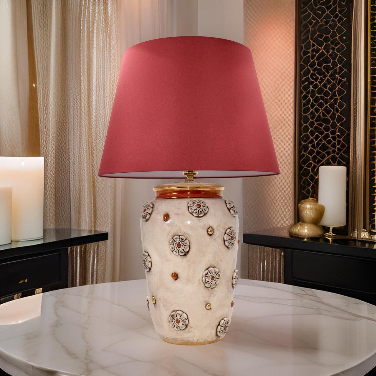 Lume rosone h 40 madreperla antichizzato oro lustri (h70 c/paralume Ø45) - Ceramiche di Caltagirone Sofia