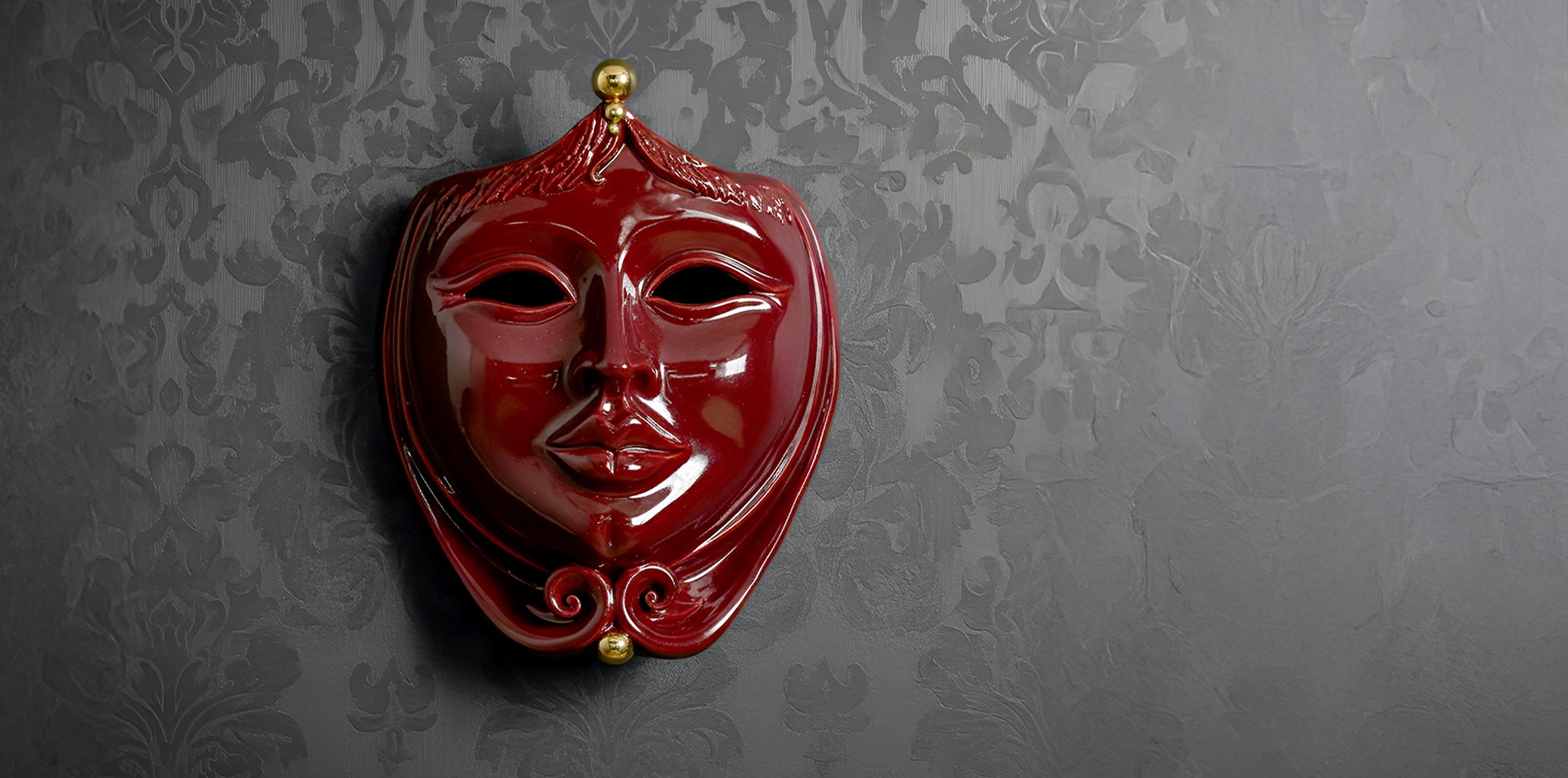 Maschera d'Appoggio Bordeaux con dettagli in oro cm 25x30 - Ceramiche di Caltagirone Sofia