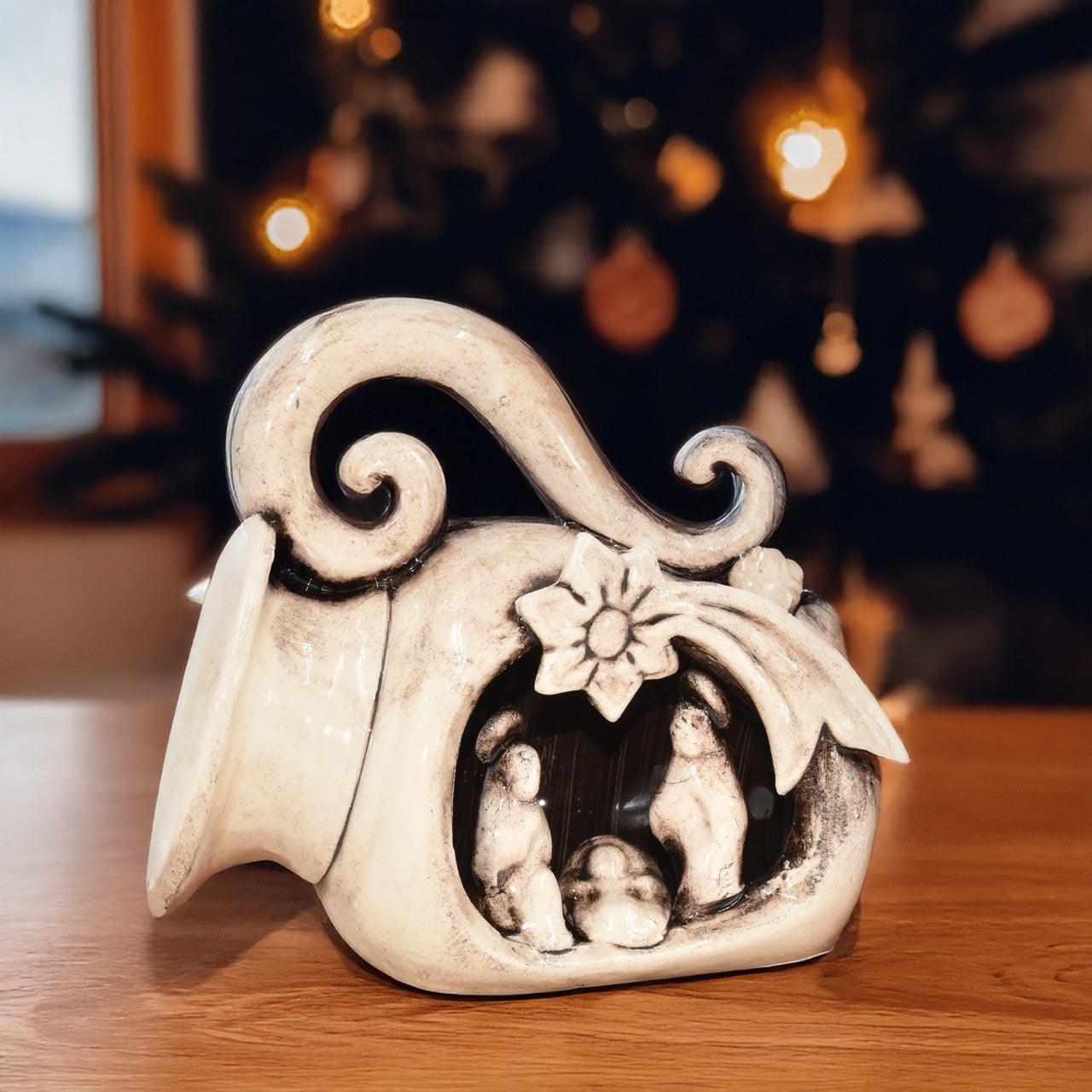 Natività mini giara h 10 Madreperla Antichizzato/Oro e Lustri - Ceramiche di Caltagirone Sofia