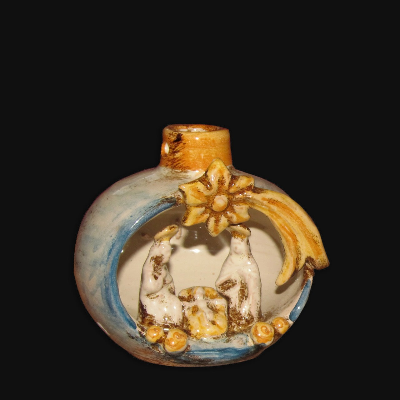 Natività mini pallina h 10 blu arancio - Presepi di Caltagirone - Ceramiche di Caltagirone Sofia
