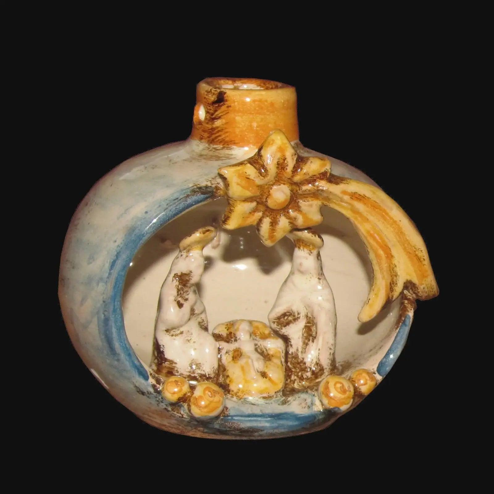 Natività mini pallina h 10 blu arancio - Presepi di Caltagirone - Ceramiche di Caltagirone Sofia