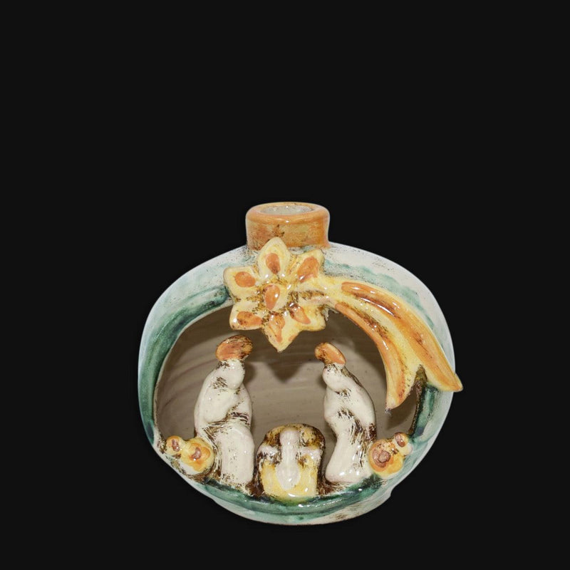 Caltagirone Keramik Krippe H 10 cm — Grün und Orange