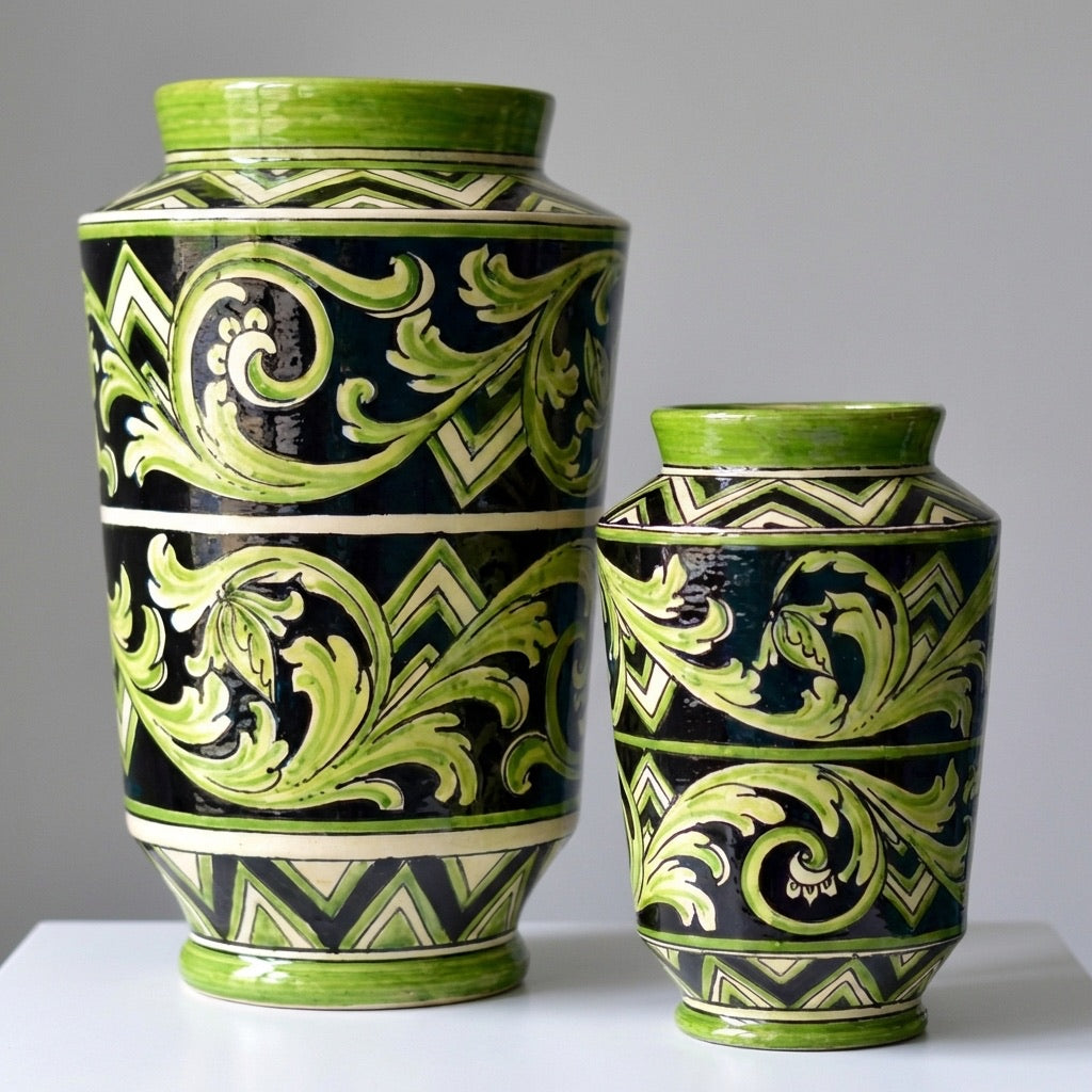 Vaso Linea Parigi in Ceramica di Caltagirone Nero e Verde