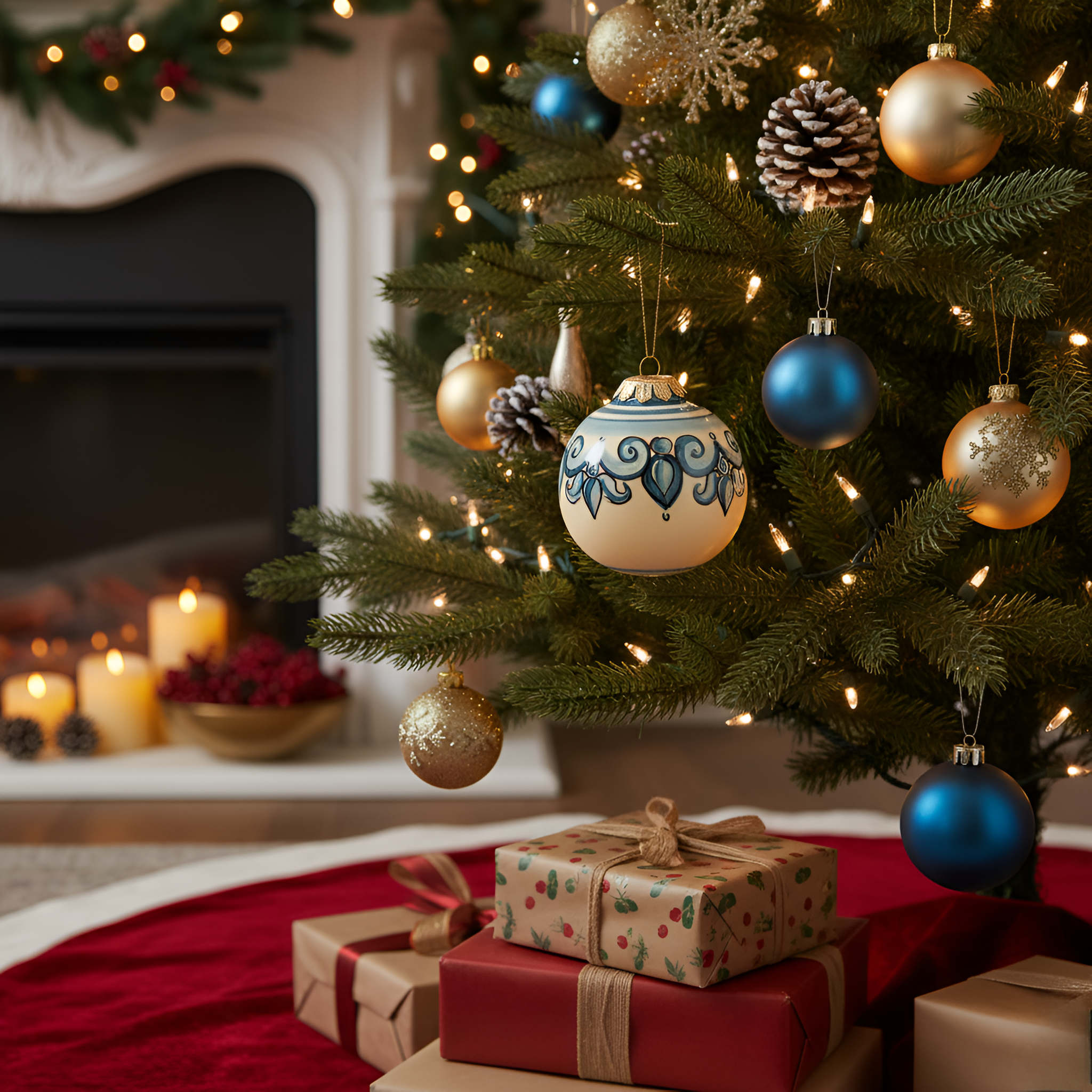 Pallina natalizia decoro sicily mono blu - Palline natalizie in ceramica - Ceramiche di Caltagirone Sofia