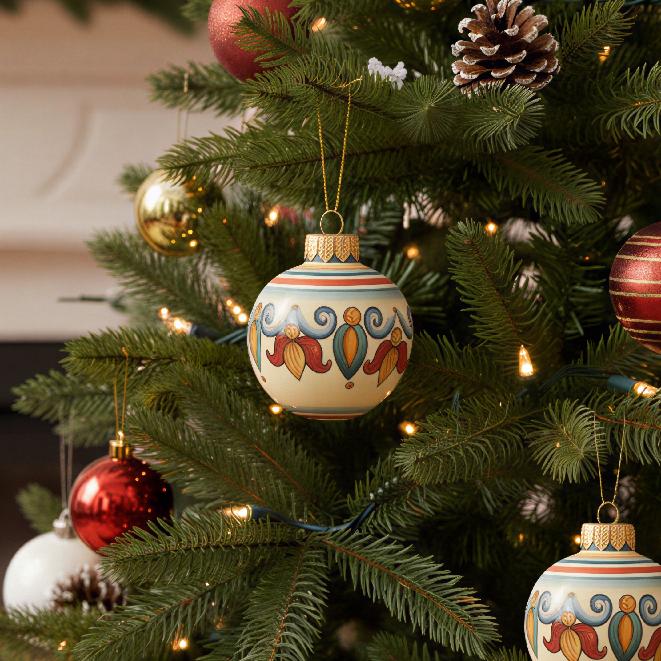 Pallina natalizia in ceramica Caltagirone fatti a mano su albero di Natale decorato