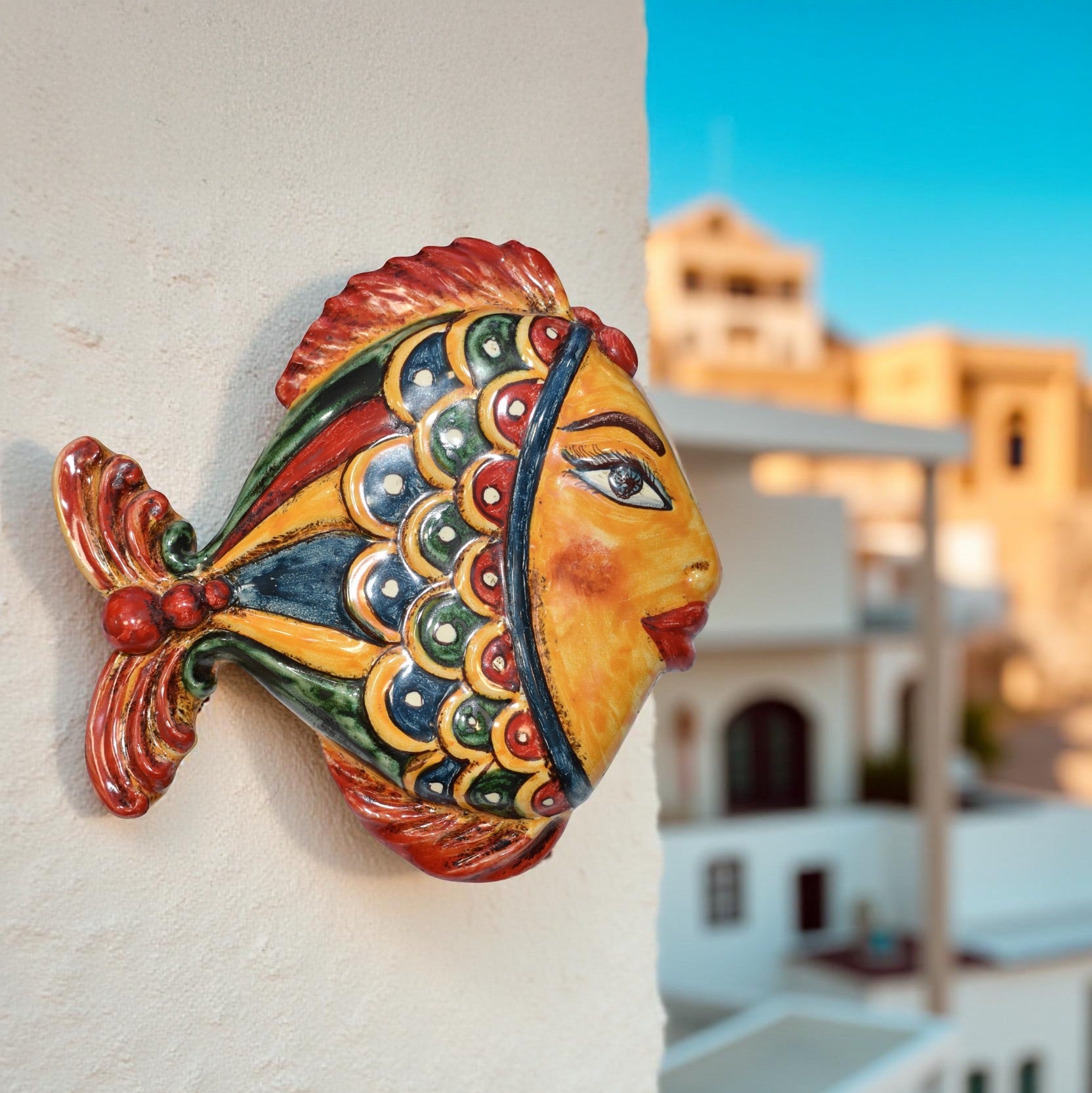 Pesce da appendere in ceramica di caltagirone colorato decoro pesci - Ceramiche di Caltagirone Sofia