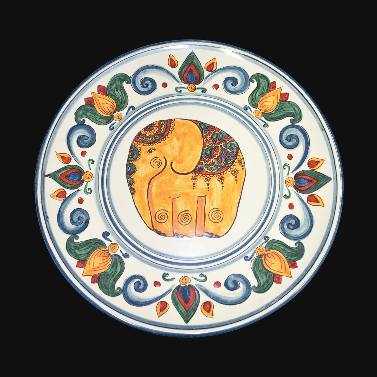 Piatto in ceramica fatto a mano Linea Decoro Elefante - Ceramiche di Caltagirone Sofia
