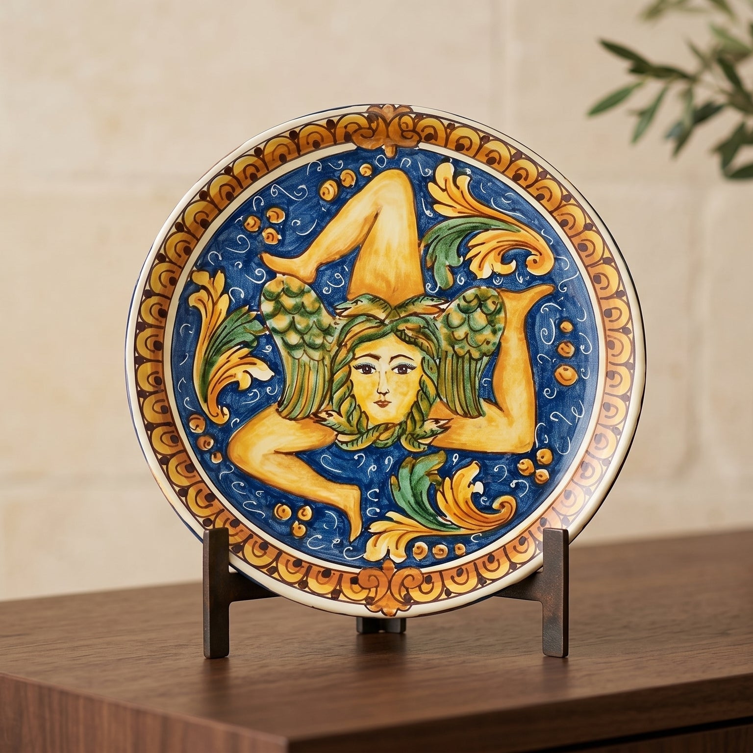 Piatto Trinacria in Ceramica di Caltagirone - Ornato Calatino
