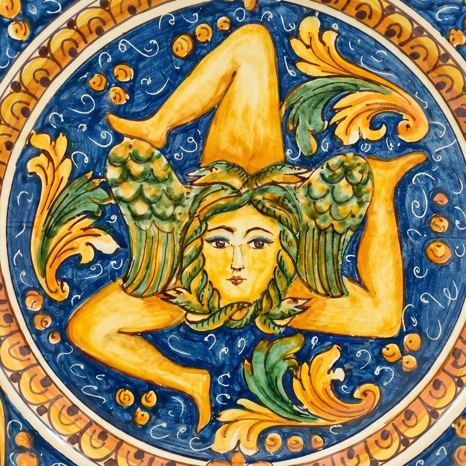 Piatto Trinacria in Ceramica di Caltagirone - Ornato Calatino