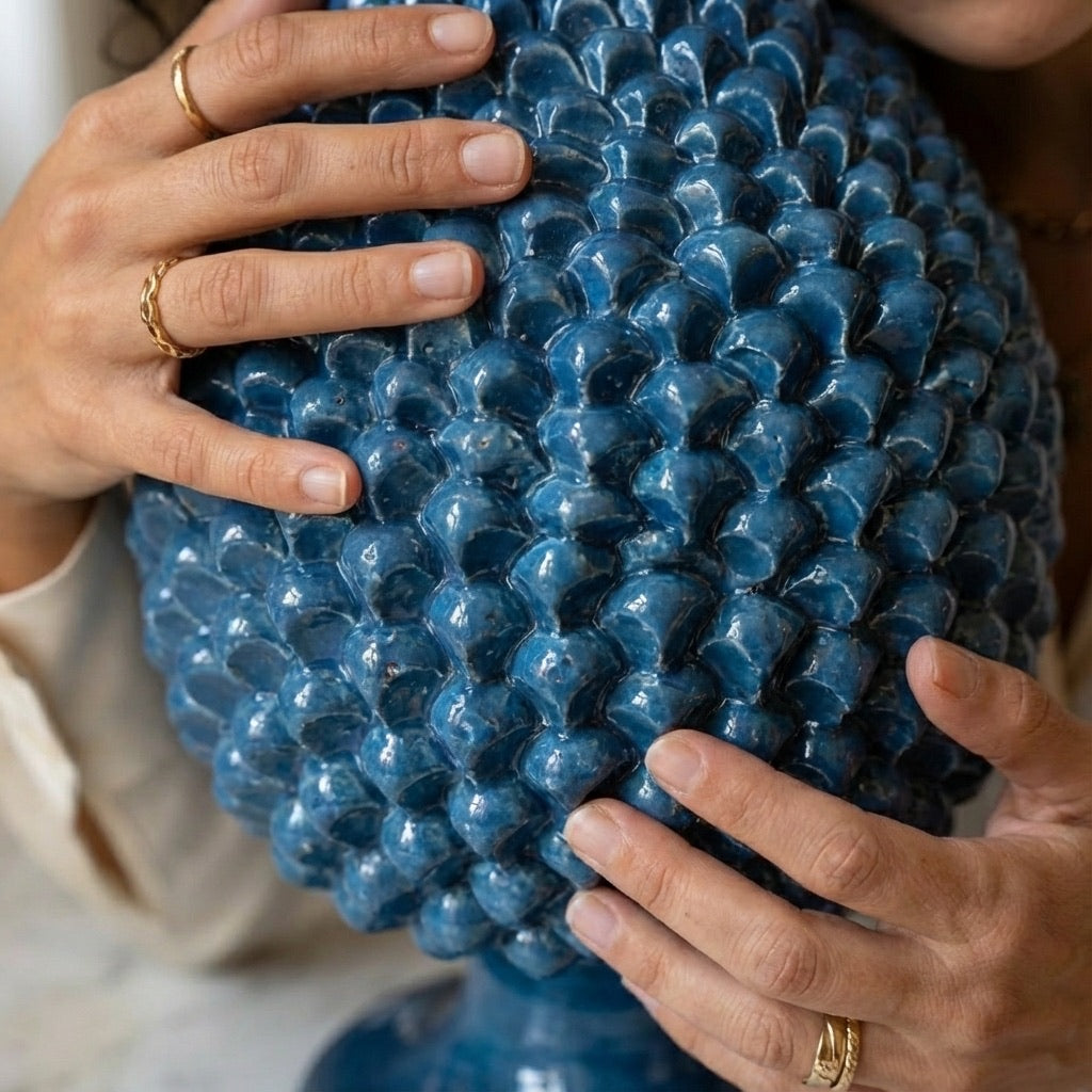 Pigna artigianale di Caltagirone modellata a mano altezza 15/40 cm in blu intenso - Ceramiche di Caltagirone Sofia