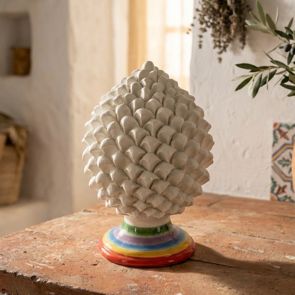 Pigna In Ceramica Di Caltagirone, Fatte A Mano In Italia, Colore Bianco Opaco, Altezza 12 Cm, Artigianato Tradizionale