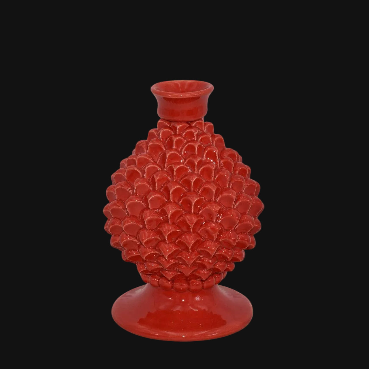 Portacandela a pigna h 18 Rosso Fuoco – Bomboniera in ceramica di Caltagirone - Ceramiche di Caltagirone Sofia
