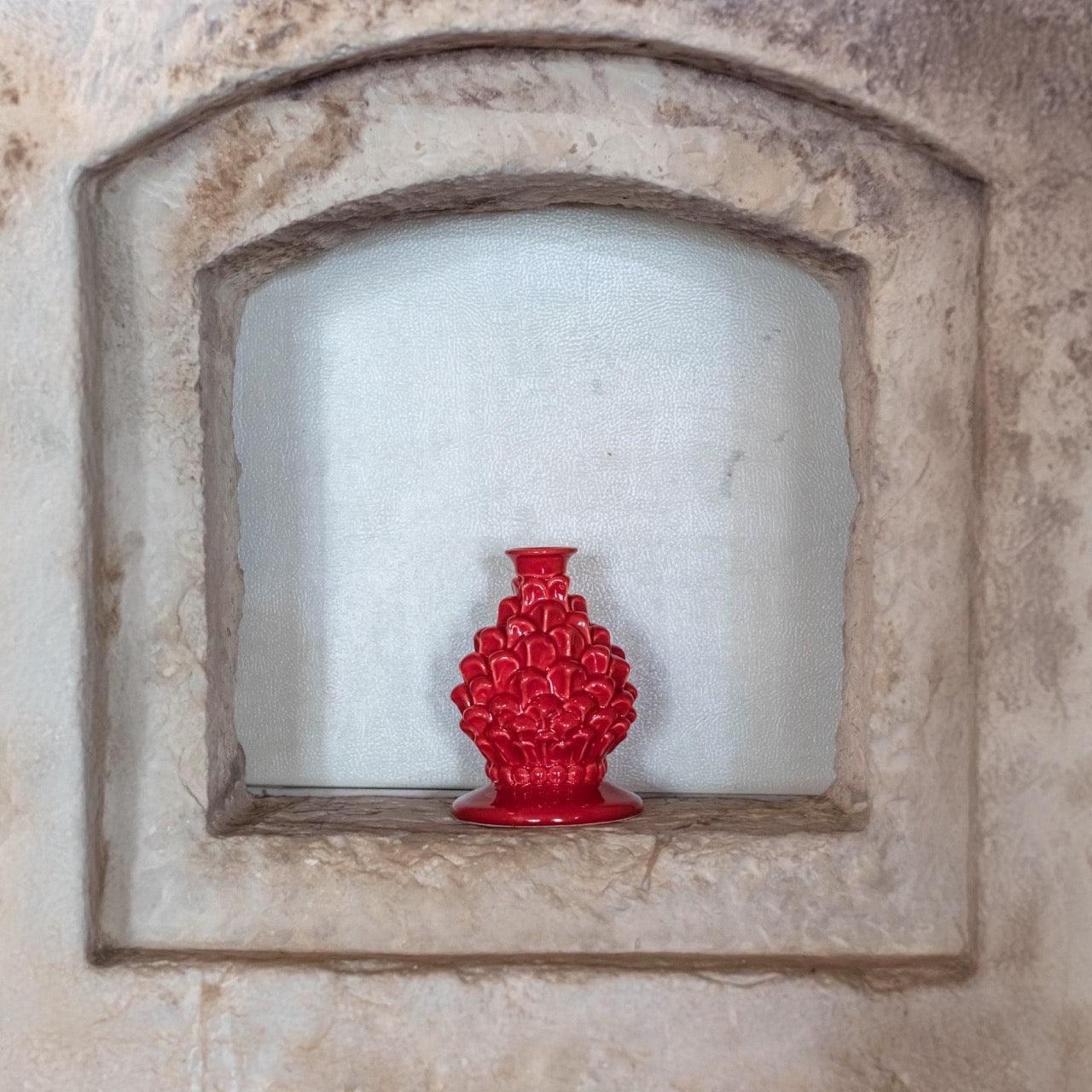 Portacandela a pigna h 18 Rosso Fuoco – Bomboniera in ceramica di Caltagirone - Ceramiche di Caltagirone Sofia