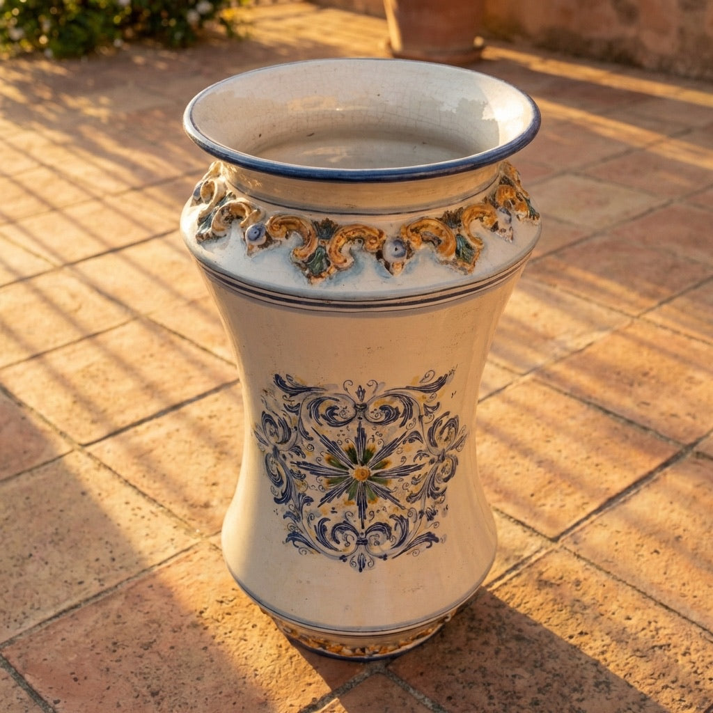 Portaombrelli ad albarello h 50 in serie d'arte Blu e arancio - Ceramiche di Caltagirone Sofia
