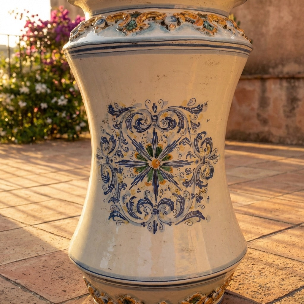 Portaombrelli ad albarello h 50 in serie d'arte Blu e arancio - Ceramiche di Caltagirone Sofia