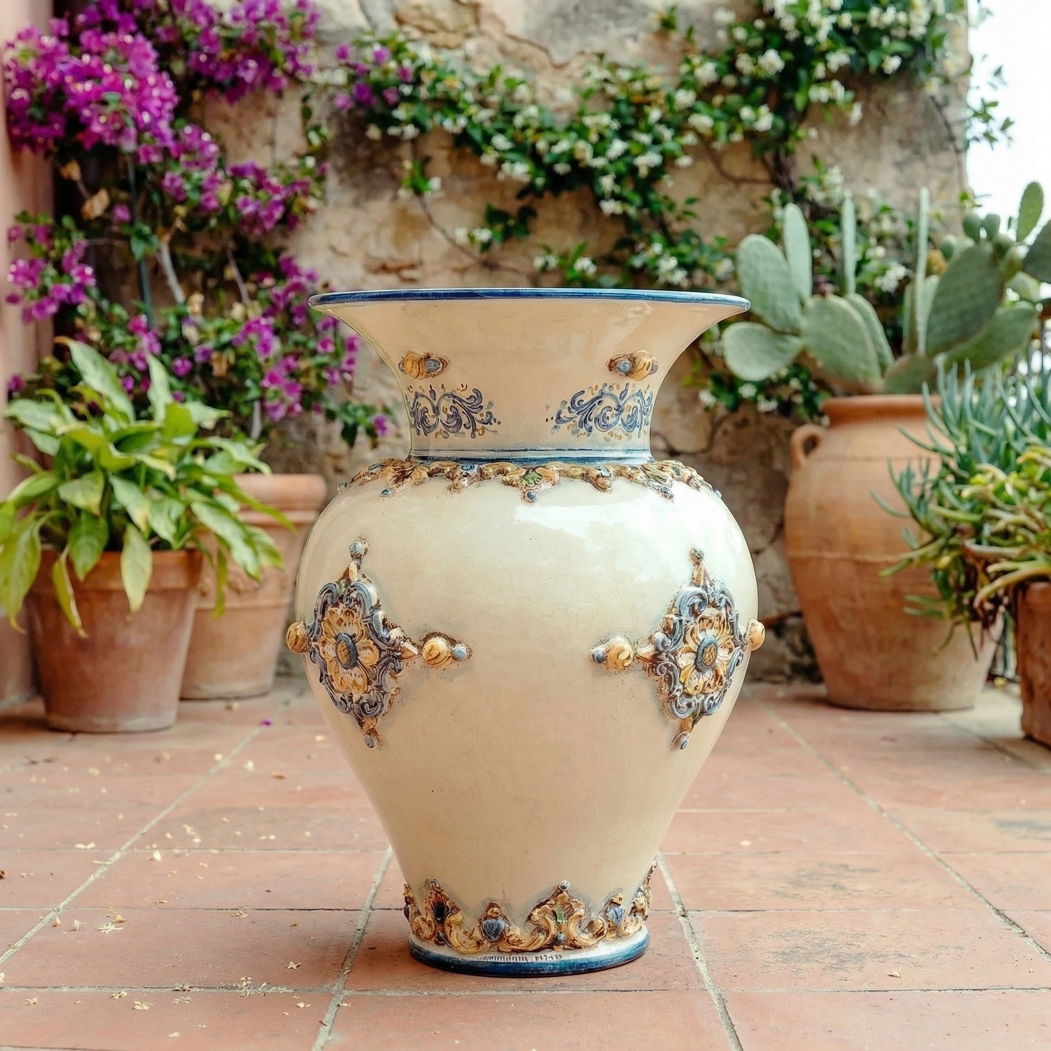 Portaombrelli panciuto h 50 plastico Sofia blu e arancio - Ceramiche di Caltagirone Sofia