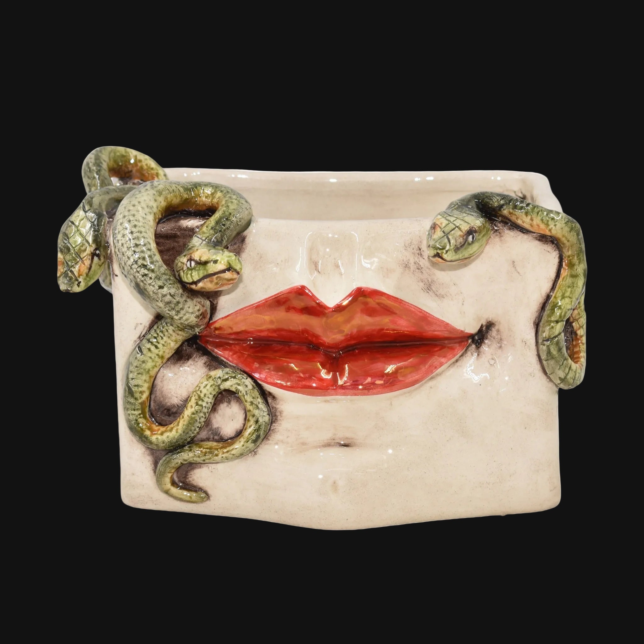 Scatola Medusa in Ceramica - Labbra Oro e Lustri, Serpenti Applicati, Madreperla Antichizzato