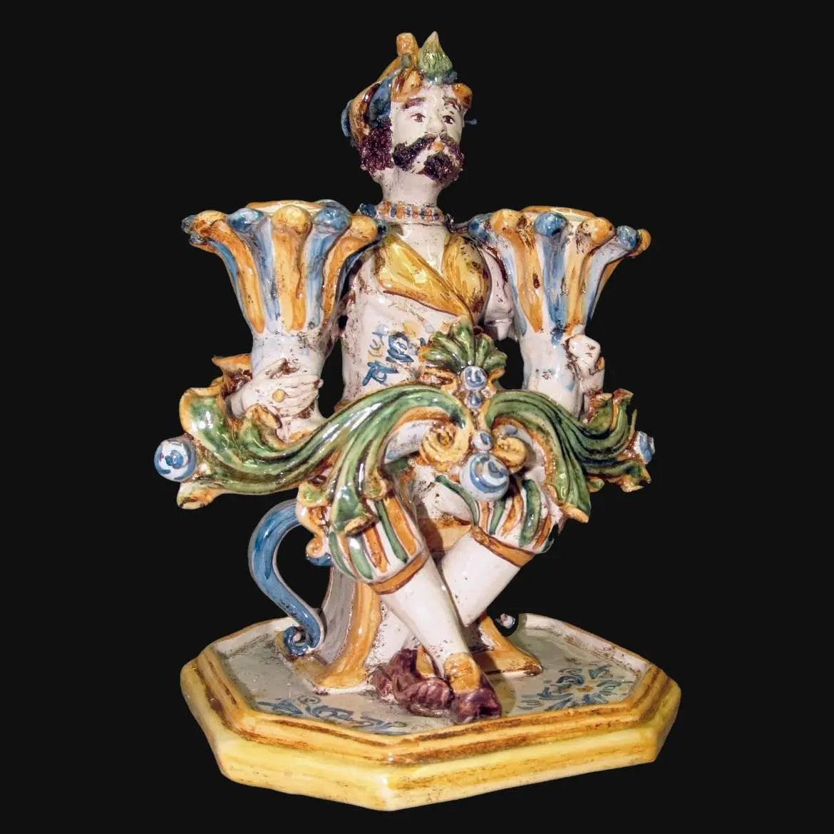 Scrivano portacandele 2 fuochi h 27 tricolore - Ceramiche di Caltagirone Sofia