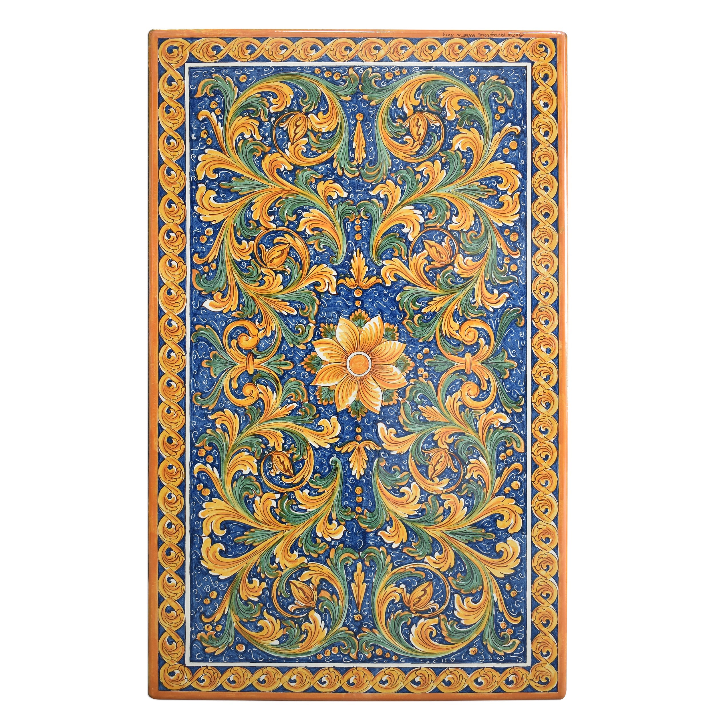 Tavolo in pietra lavica rettangolare cm 75x115 - Decoro ornato calatino - Ceramiche di Caltagirone Sofia